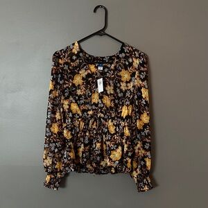 Old Navy Floral Blouse - Black and Yellow